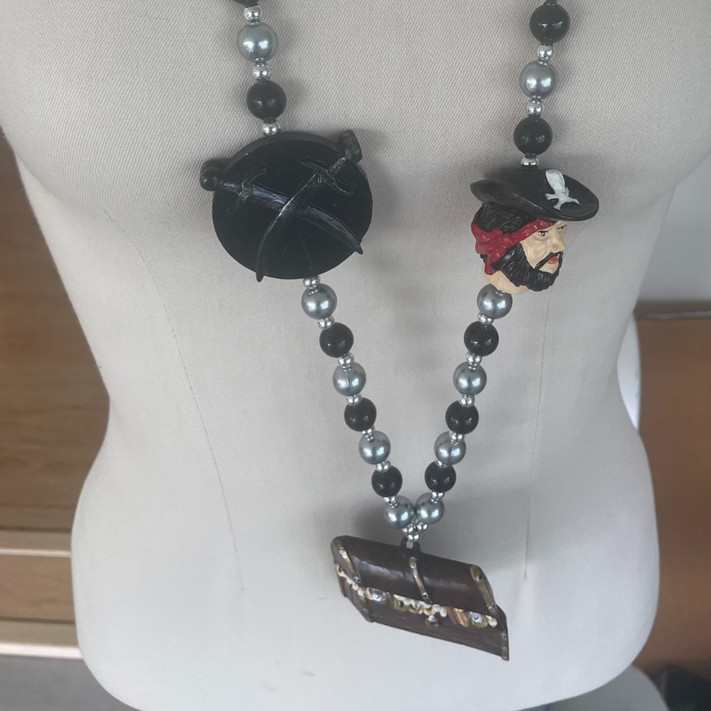 Pirate Booty Necklace  Prate’s Chest, Head and Crossed Swords  40 Inches Long